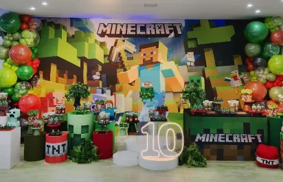 Decoração Minecraft festa infantil em bh