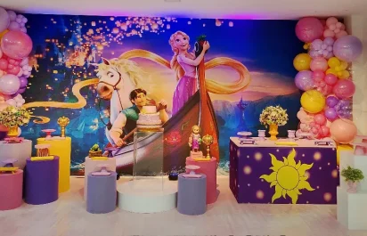 Decoração rapunzel enrolado buffet infantil em bh